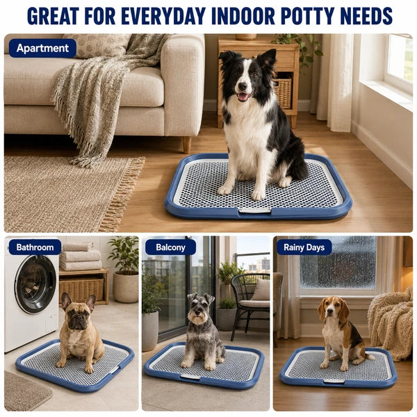 Aeelleea Dog Potty Tray with Removable Grating, Leak-Proof Indoor Puppy Toilet, Washable Pee Pad Holder for Apartment