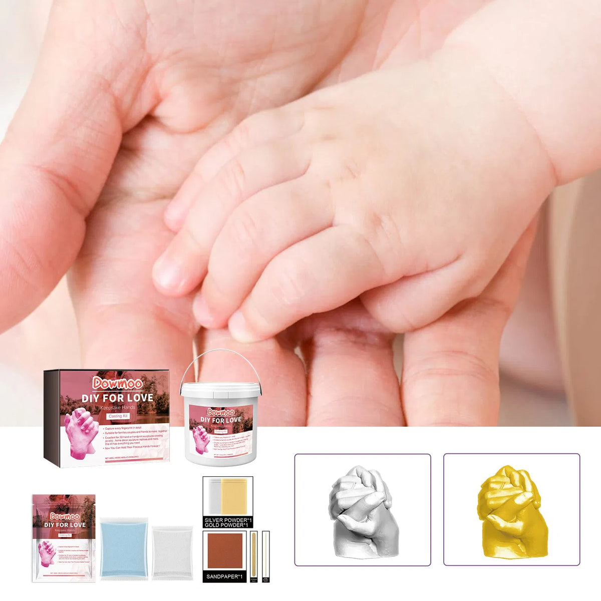 600g Hand Casting Kit, DIY Keepsake Hand Mold Craft Set for Couples and Families