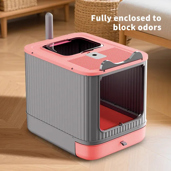 Foldable Drawer Cat Litter Box, Fully Enclosed Pull Out Tray Cat Toilet, Anti-Splash Odor Control Pet Litter Box for Indoor Cats
