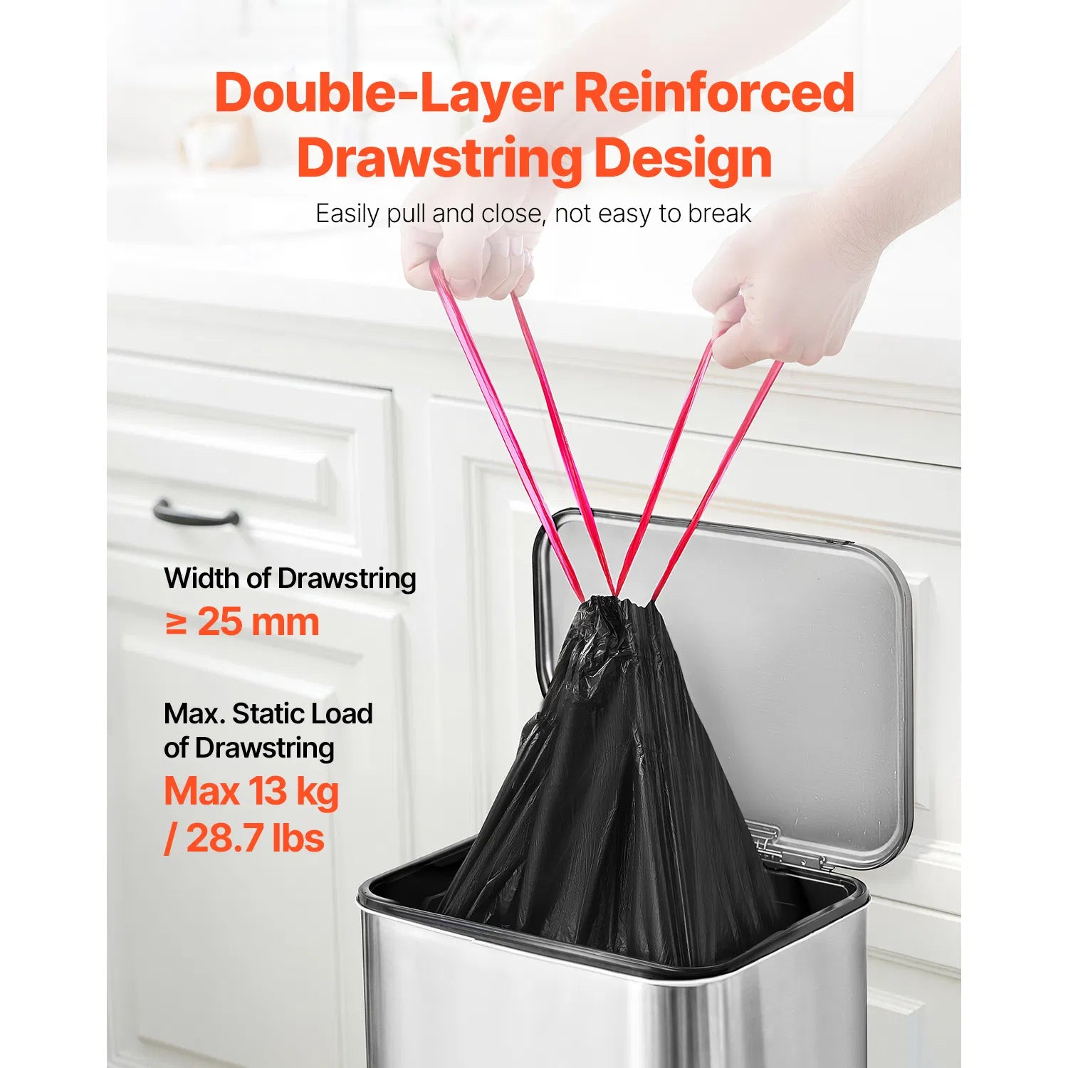 30 Gallon Drawstring Trash Bags, 50 Count, 0.98 Mil Tall Kitchen Garbage Bags - Black