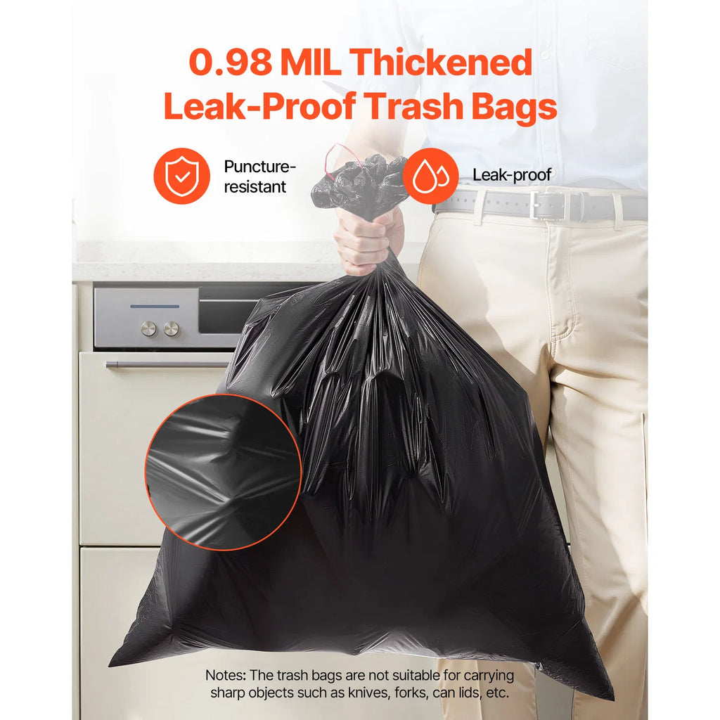 30 Gallon Drawstring Trash Bags, 50 Count, 0.98 Mil Tall Kitchen Garbage Bags - Black