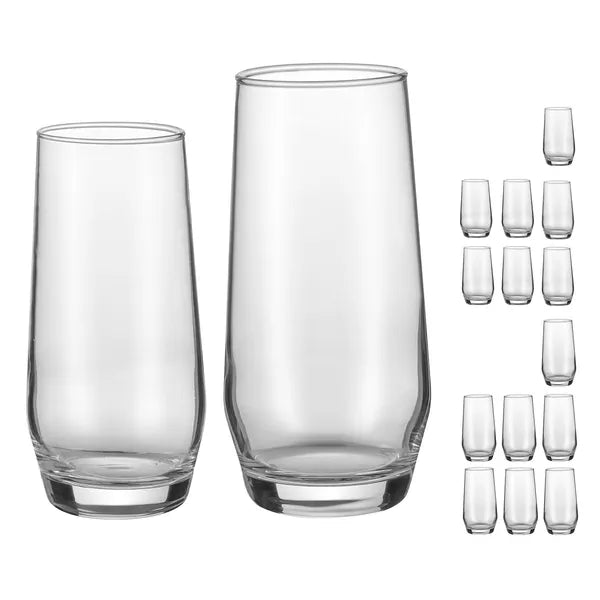 16-Piece Lead-Free Crystal Drinking Glasses Set, Clear Tumbler Cups, Dishwasher Safe, For Water, Juice, Cocktail, Home Bar & Party`