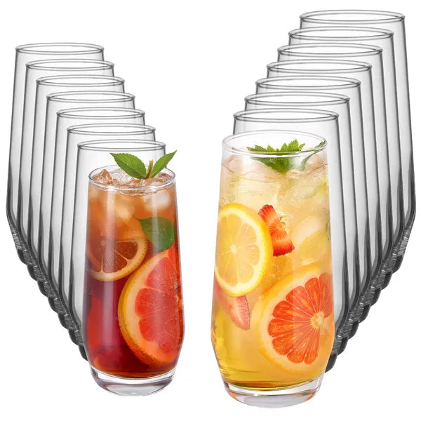 16-Piece Lead-Free Crystal Drinking Glasses Set, Clear Tumbler Cups, Dishwasher Safe, For Water, Juice, Cocktail, Home Bar & Party`