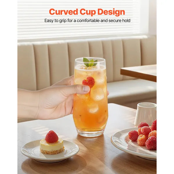 16-Piece Lead-Free Crystal Drinking Glasses Set, Clear Tumbler Cups, Dishwasher Safe, For Water, Juice, Cocktail, Home Bar & Party`