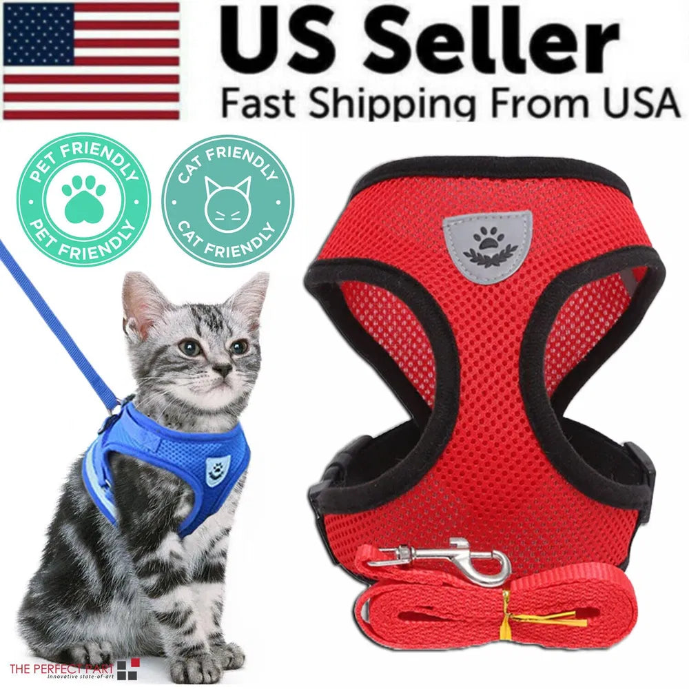 Reflective Adjustable Pet Vest Harness & Leash Set, Walking Control Harness for Cats & Dogs S M L XL