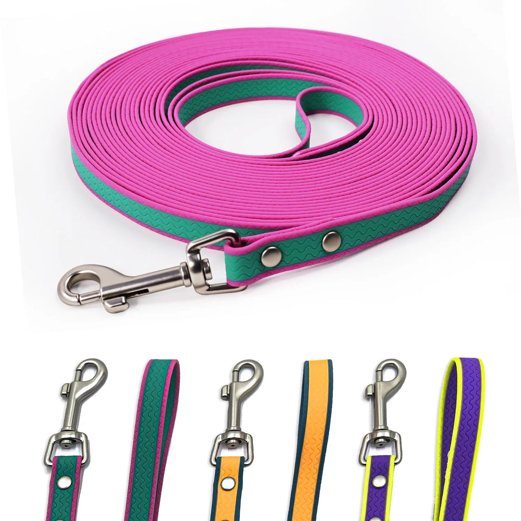 3M Two-Tone Waterproof Dog Training Leash, Green Purple Embossed Tangle-Free Long Lead for Dog Recall Training Daily Walking