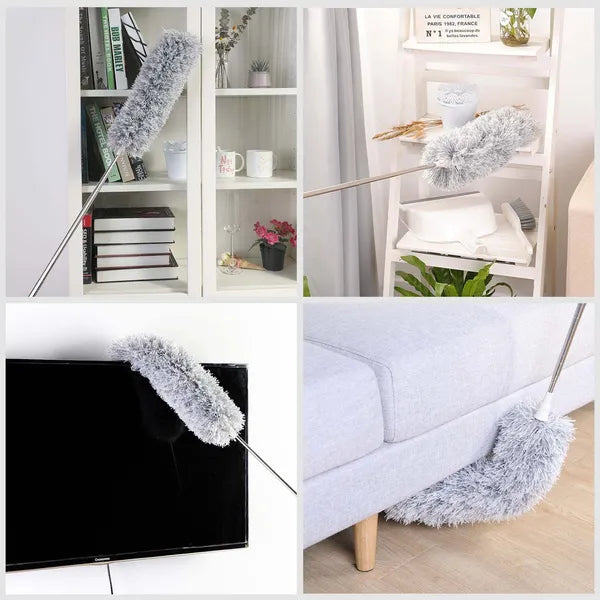 Aeelleea Extendable Microfiber Duster with Bendable Head, Long Handle Grey Duster for Ceiling Fan, High Ceiling, Blinds, Furniture & Car Cleaning