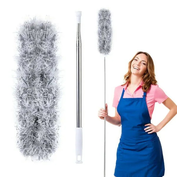 Aeelleea Extendable Microfiber Duster with Bendable Head, Long Handle Grey Duster for Ceiling Fan, High Ceiling, Blinds, Furniture & Car Cleaning