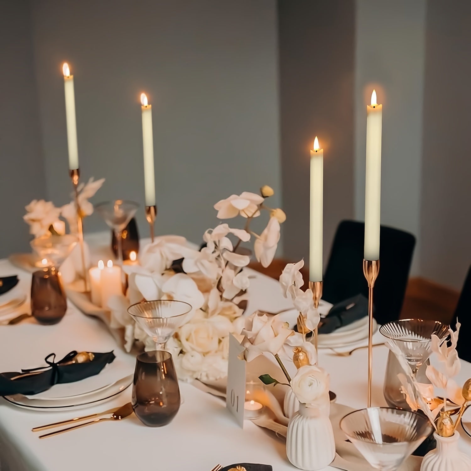 AEELLEEA 10-Pack Ivory Pillar Candles - Flameless LED Warm Light - Romantic Valentine's Day Decor for Date Night, Christmas, Mantel & Dinner Party