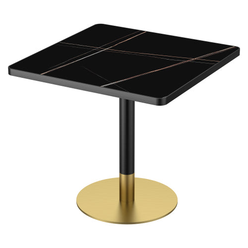 AEELLEEA 31.5-Inch Square Dining Table, Black Marble-Look Top with Black and Gold Metal Pedestal Base, Modern Kitchen Table