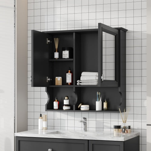 Wall Mounted Storage Cabinet with Mirror, Black Bathroom Medicine Cabinet with Adjustable Shelf, Wall Cabinet for Bedroom