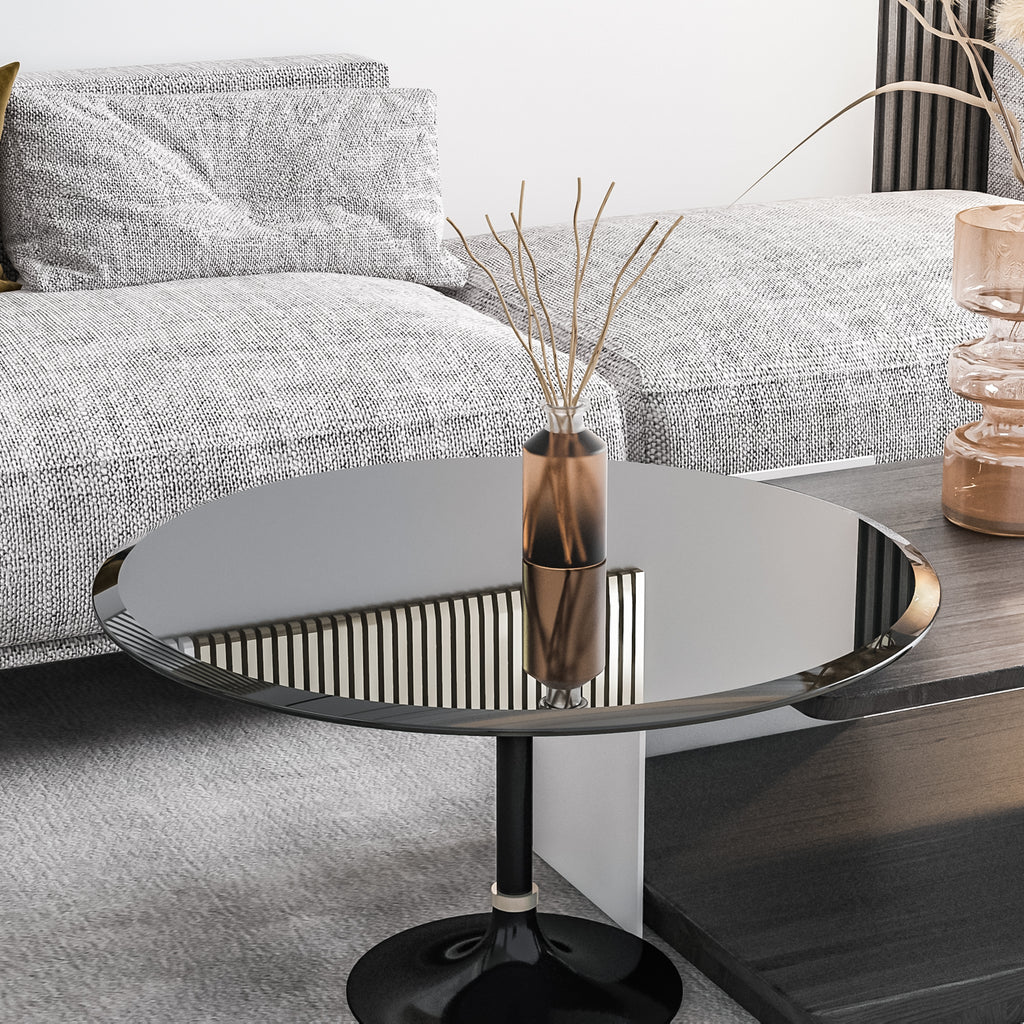 AEELLEEA 32 in Round Black Tempered Glass Table Top, 0.4 in Thick Beveled Edge Replacement Top for Coffee & Dining Tables