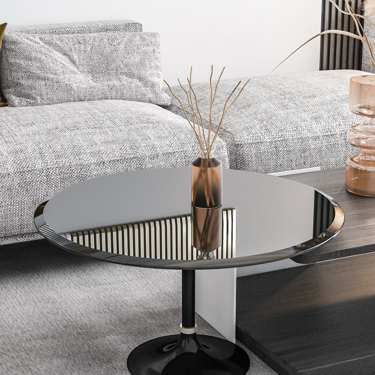 AEELLEEA 32 in Round Black Tempered Glass Table Top, 0.4 in Thick Beveled Edge Replacement Top for Coffee & Dining Tables