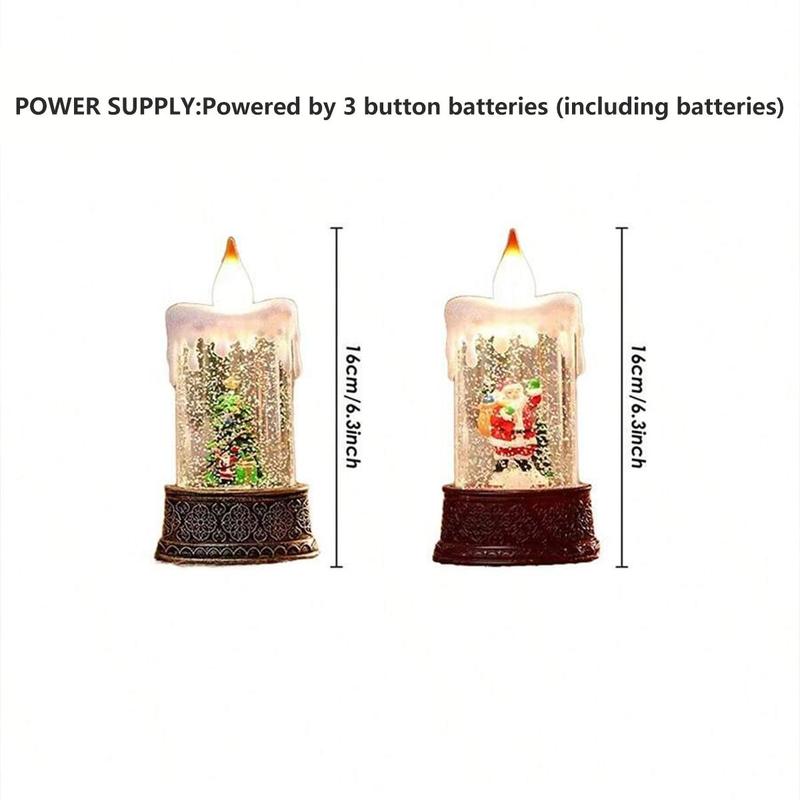 Christmas Snow Globe Lantern - Candle Shaped Santa Claus Lamp, Water Glittering Holiday Decorative Light, Battery Powered Christmas Gift for Xmas Tree
