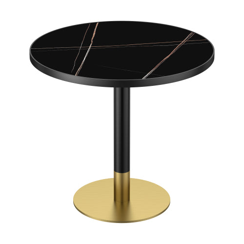 AEELLEEA 31.5-Inch Round Dining Table, Black Marble-Look Top with Gold Metal Pedestal Base, Modern Kitchen Table