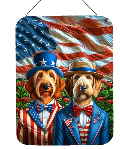 Otterhound American Flag Door Hanging Sign 12x16in, Patriotic Aluminum Wall Art, 4th of July Indoor Outdoor Home Porch Decor