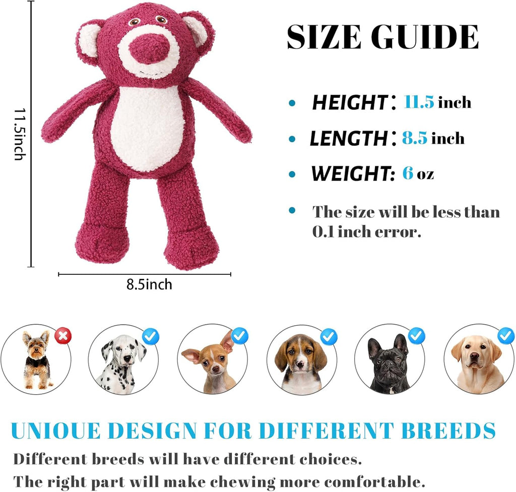 3-Layered Stuffed Dog Toys for Medium Large Dogs, Large Plush Squeaky Dog Toys to Keep Them Busy for Small Medium Large Breed, Cute Animals Puppy Teething Chew Toys - Pink Bear L
