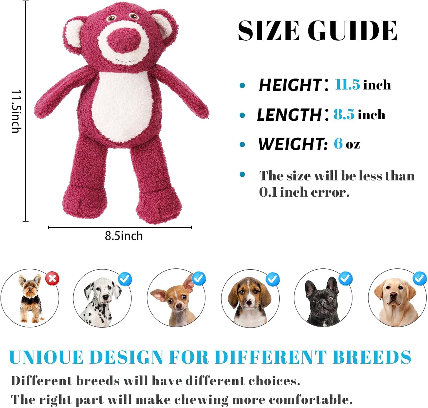 3-Layered Stuffed Dog Toys for Medium Large Dogs, Large Plush Squeaky Dog Toys to Keep Them Busy for Small Medium Large Breed, Cute Animals Puppy Teething Chew Toys - Pink Bear L