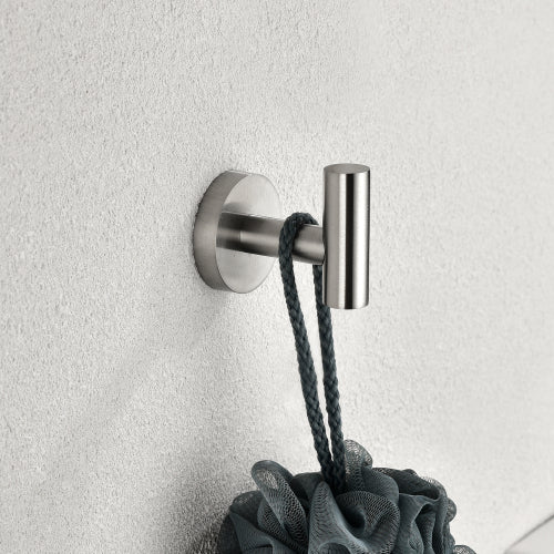 AEELLEEA 4-Piece Brushed Nickel Bathroom Set, 23.6" Double Towel Bar Ring Toilet Paper Holder Robe Hook Wall Mount Kit