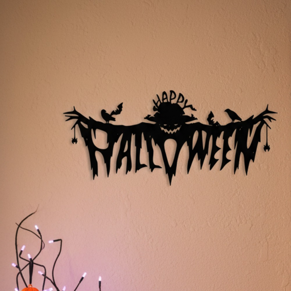 1‑Pack 8×12 Inch Classic Black Gothic Halloween Metal Wall Hanging, Spooky Wall Art Gift for Living Room Party & Housewarming Decor