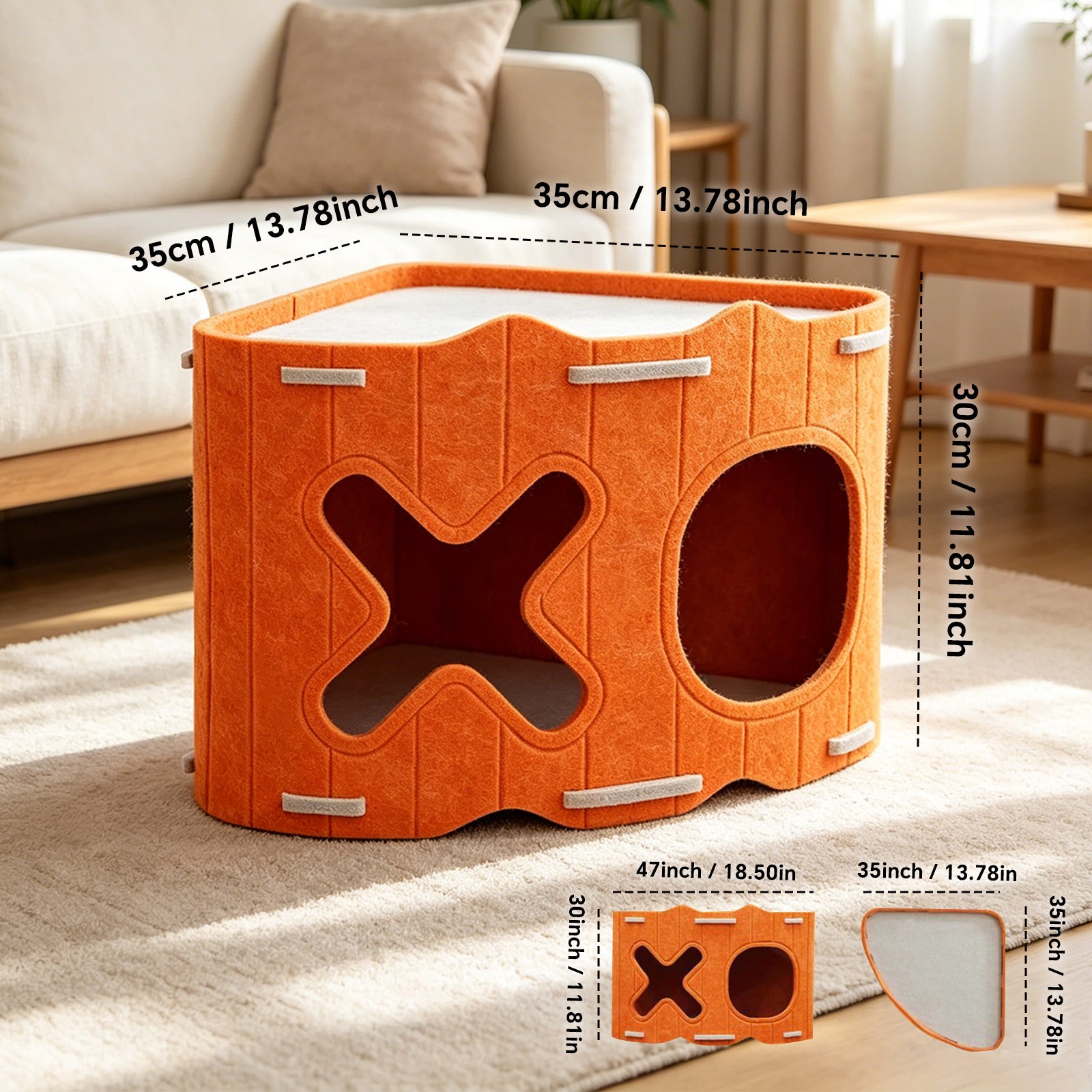 Warm Wool Cat Cave, Comfortable Pet Nest, Soft Cushion with Durable Felt, Double Opening Pets Bed for Indoor Outdoor Use, House with Trendy Design, Pet Shelter for Bedroom Living Room