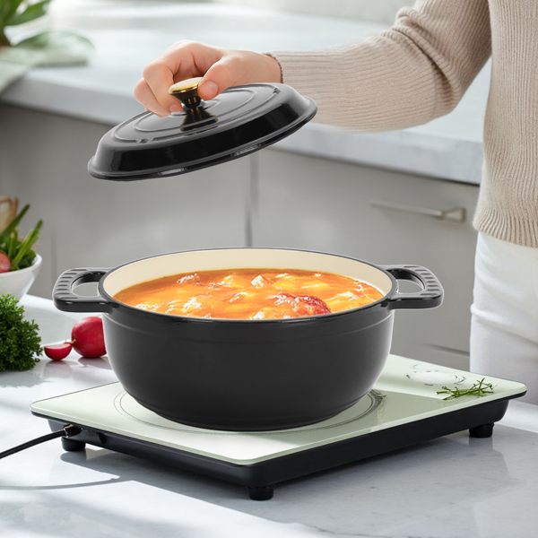 AEELLEEA 5 Quart Enameled Cast Iron Dutch Oven with Lid, Dual Handles, Induction Compatible, Black