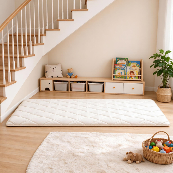 AEELLEEA Quilted Floor Mattress, 80 x 39 x 2.5 in, White Padded Floor Mat for Bedroom, Playroom and Guest Use