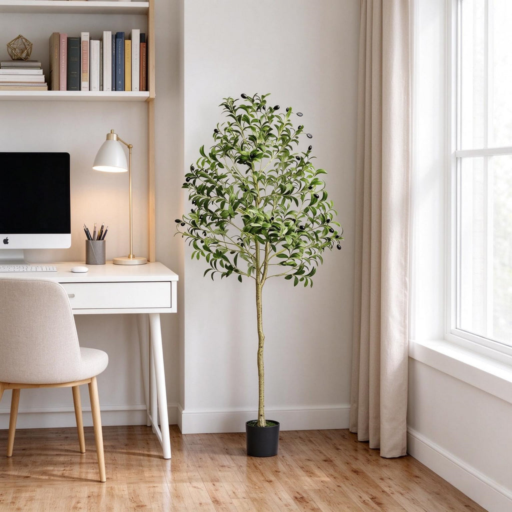 AEELLEEA 5FT Artificial Olive Tree, Faux Olive Plant with Fruits & Black Pot for Indoor Home Decor