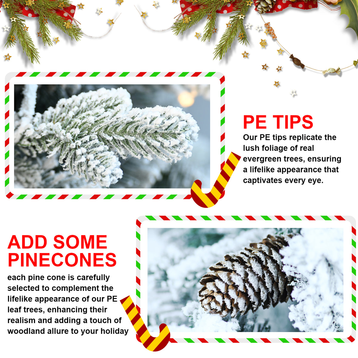 AEELLEEA 2ft Pre-lit Snow Flocked Mini Christmas Tree with Pot, Warm LED Lights & Pine Cones, Tabletop Artificial Xmas Tree for Holiday Home Decor