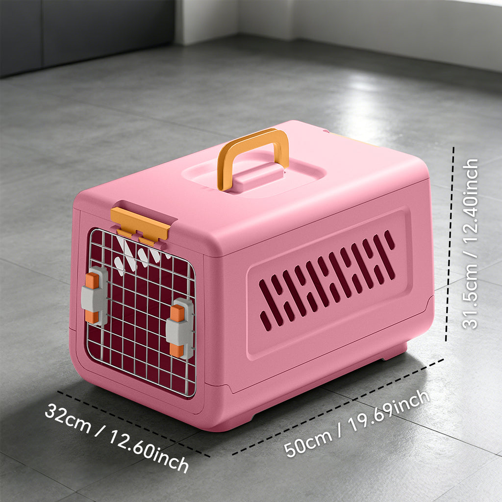 Portable Outdoor Cat Enclosure with Metal Wire Ventilation, Hard-Sided Pet Travel Kennel Carrier for Cats, Puppies, Rabbits and Small Animals