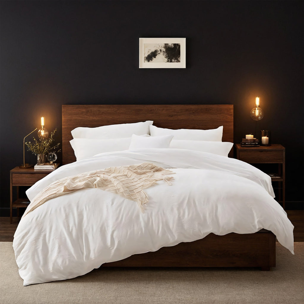 3 Piece White Washed Cotton Duvet Cover Set with Zipper, 100% Premium Cotton Bedding Set Hotel Quality, Soft Breathable Comforter Cover + 2 Pillowcases, Machine Washable