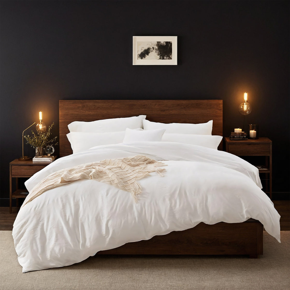 3 Piece White Washed Cotton Duvet Cover Set with Zipper, 100% Premium Cotton Bedding Set Hotel Quality, Soft Breathable Comforter Cover + 2 Pillowcases, Machine Washable