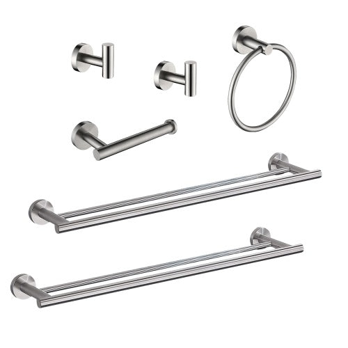 AEELLEEA 6-Piece Brushed Stainless Steel Bathroom Hardware Set, Wall Mount Towel Bar, Towel Ring, Toilet Paper Holder & Robe Hooks