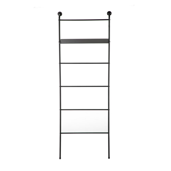 Towel Rack Stand, Black Metal Ladder Towel Rack with Shelf for Bathroom, Freestanding Towel Ladder for Towels and Decor