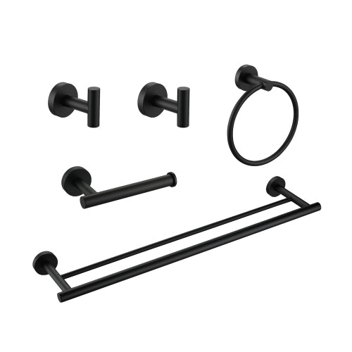 AEELLEEA 5-Piece Brushed Stainless Steel Wall Mount Bathroom Hardware Set with Towel Bar, Towel Ring, Toilet Paper Holder & Hooks
