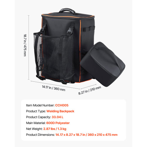 33L Welding Backpack, 600D Polyester Tool Bag with Helmet Holder and Insulated Cooler Bag, for Welding Camping