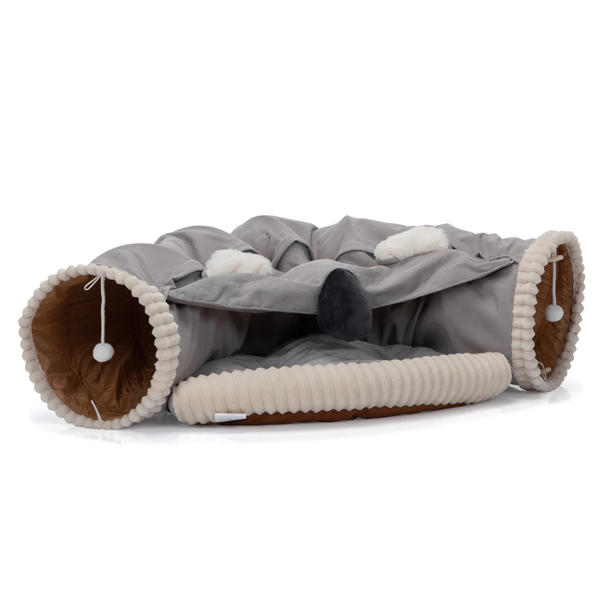 Collapsible Integrated Cat Bed, Washable Indoor Cat Play Tunnel Hideaway with Plush Ball Toy for Kittens