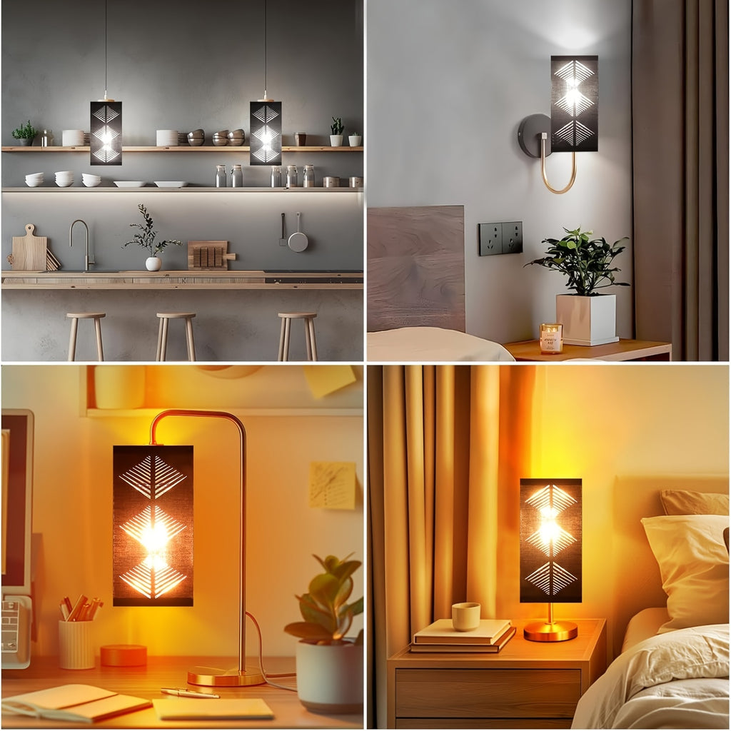 Black Geometric Cutout Cylinder Lamp Shade, Roll-Up Fabric Shade with Gold Lining for Pendant, Sconce & Table Lamps