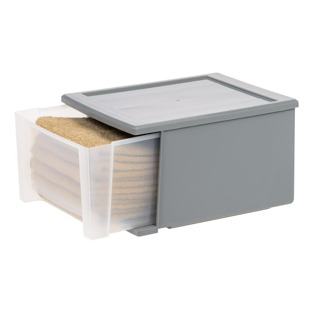 AEELLEEA 17 Qt Medium Plastic Drawer Storage Bins 3 Pack, Stackable Modular Under Bed Storage Organizer for Bedroom Bathroom