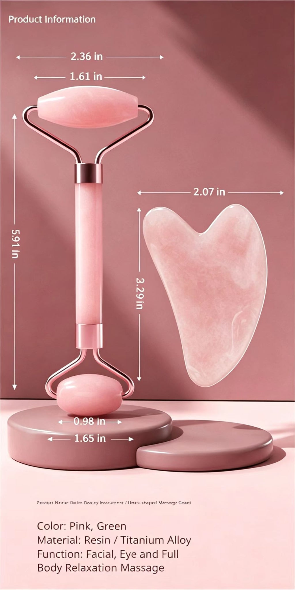 AEELLEEA-Facial Roller and Gua Sha Set, Resin Face Massage Roller with Heart Gua Sha Board, Pink & Green Optional for Face Eye Neck Body Skincare