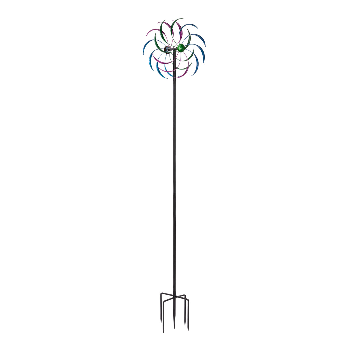 Double Wheel Rainbow Windmill Green Purple Blue, Outdoor Garden Yard Decor Pinwheel Kids Toy with Ground Stake