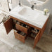 Brown Bathroom Vanity with Sink, Walnut Modern Freestanding Cabinet with White Marble Top, Doors and Drawers, Gold Legs
