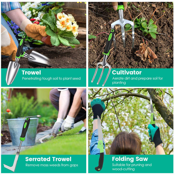 13 Piece Gardening Tool Set, Aluminum Garden Tools with Bag and Gloves