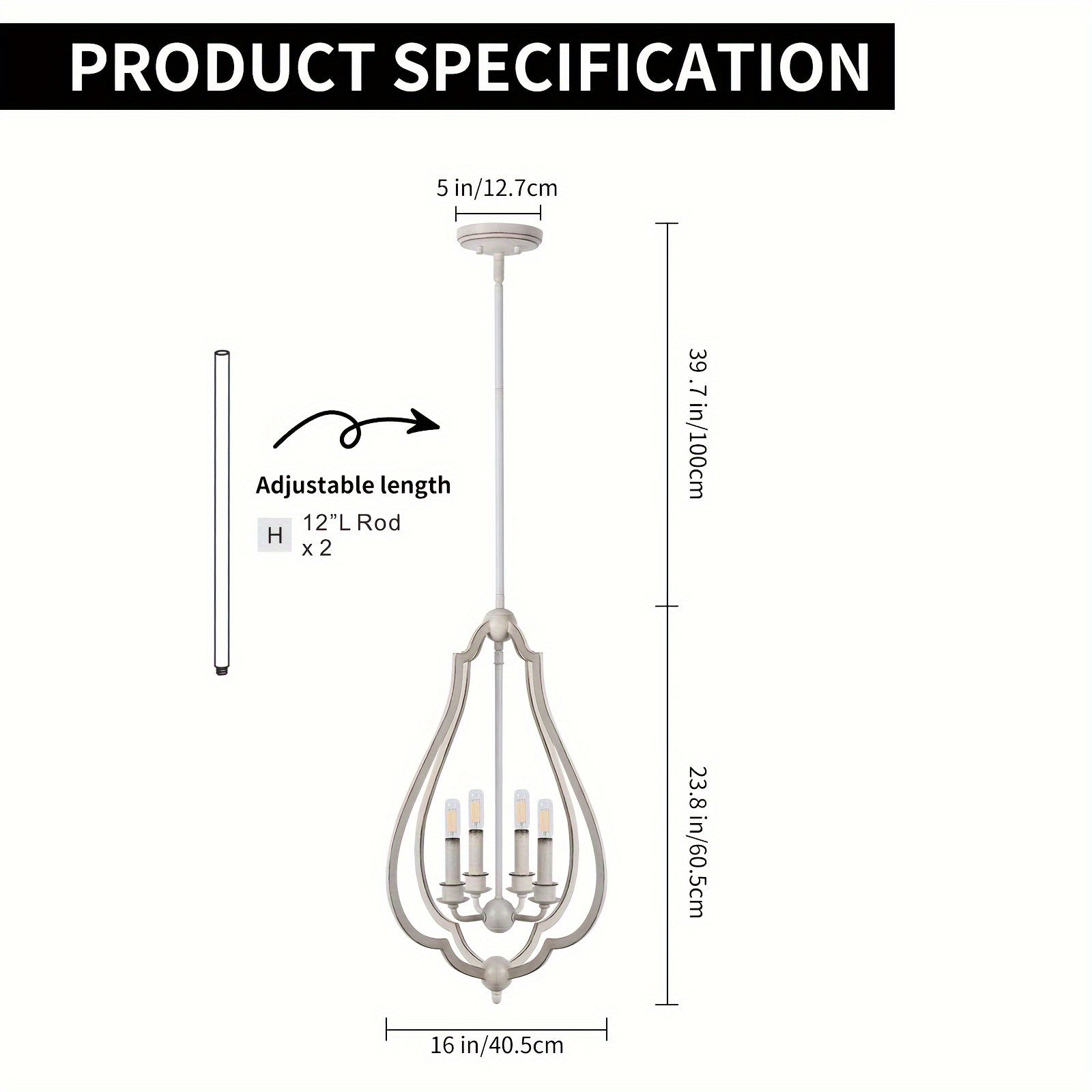 4-Light White Bud-Shaped Pendant Light - Vintage Metal French Country Style - Ideal for Kitchen Island, Farmhouse, Dining Room, Living Room, Bedroom & Foyer (Bulbs Not Included)