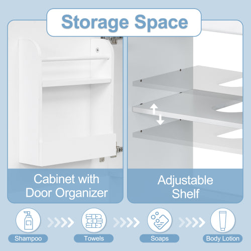 White Bathroom Vanity with Sink 18 Inch, Freestanding Small Bathroom Cabinet with Ceramic Basin, Soft Close Door