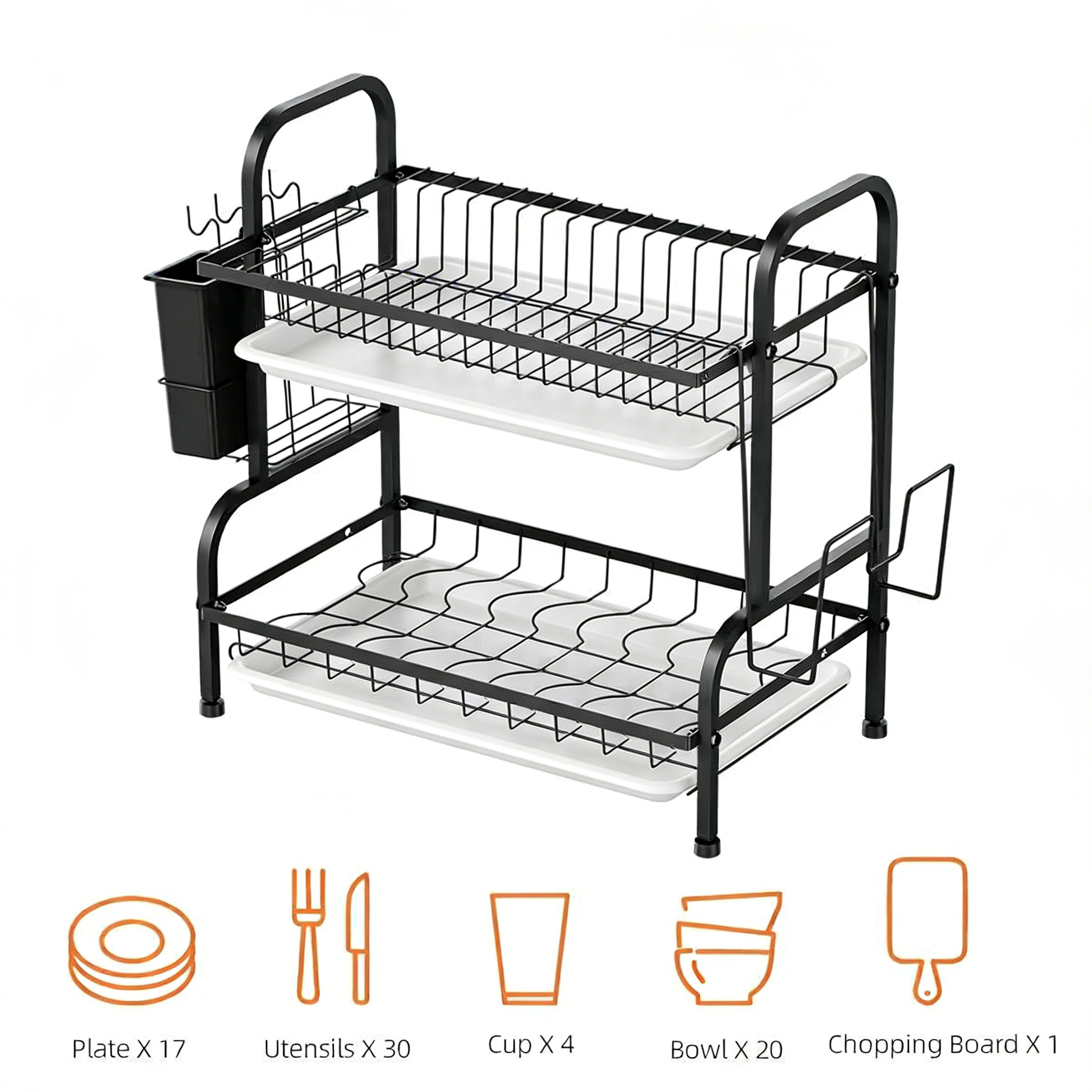 2 Tier Dish Drying Racks with Drainboard,Large Capacity Stainless Steel Dish Racks for Kitchen Counter,Kitchen Sink Organizer for Dishes,Utensils& Fork Knives,Cutting Boards Storage
