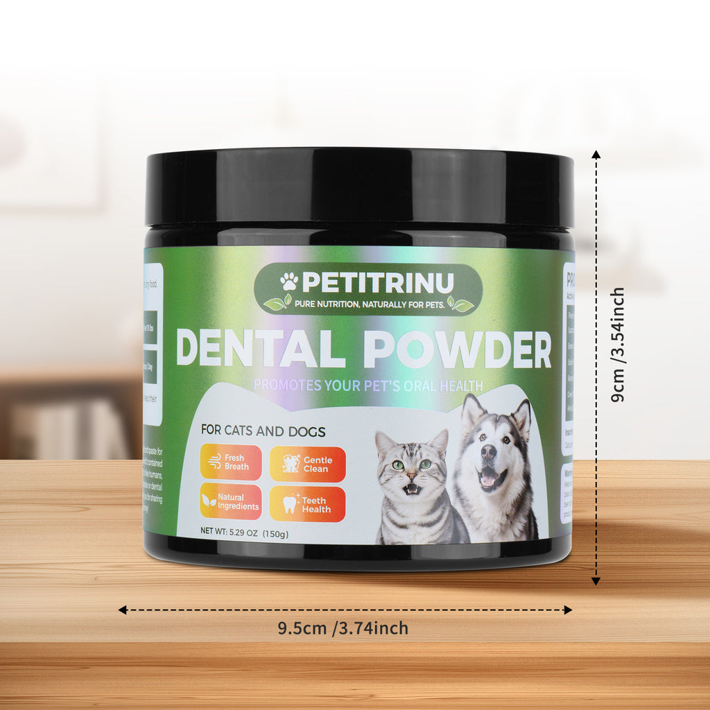 PETITRINU Dental Powder for Cats & Dogs, 5.29 oz - Natural Plaque & Tartar Control, Fresh Breath Freshener, Just Mix into Food