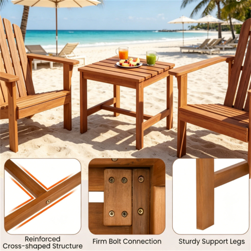 17 Inch Acacia Wood Outdoor Side Table, Square Slatted Patio End Table with Drainage Design, Heavy Duty Reinforced Frame for Backyard Garden Poolside