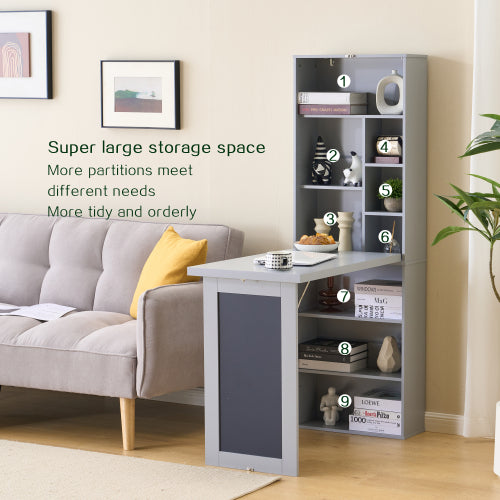 AEELLEEA Wall Mount Fold Out Murphy Desk with Storage Shelves & Chalkboard, Space Saving Convertible Writing Table for Small Space