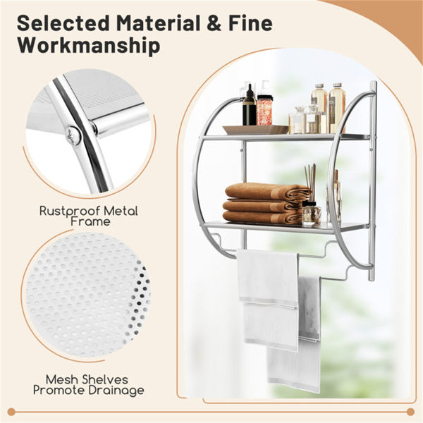 Wall Mounted Bathroom Storage Shelves, 22 Inch Rustproof Metal Towel Rack with 2 Open Shelves and 2 Hanging Bars for Towels Toiletries, Over Toilet